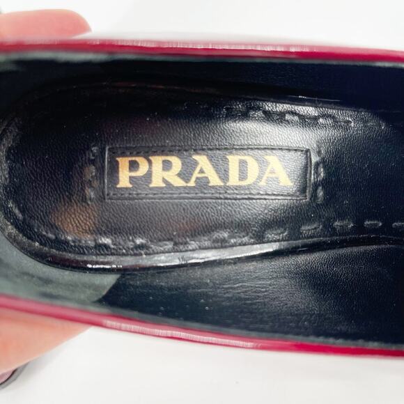 Prada Fall 2010 Burgundy Patent Leather Square Toe Loafer Pump Heel size IT 36 - Picture 11 of 15
